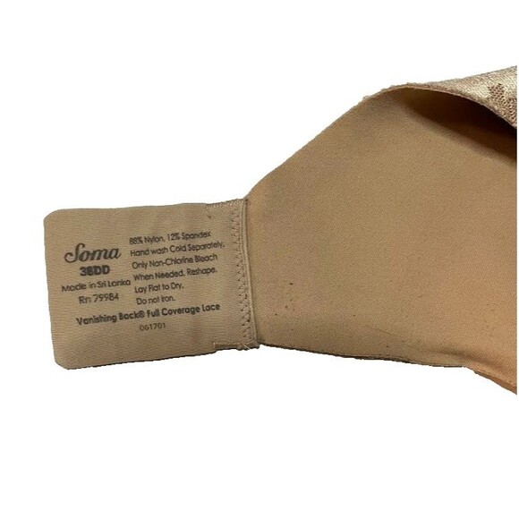 Soma Beige Vanishing Back Full Coverage Underwire Lace Bra SZ 38DD - Picture 2 of 4